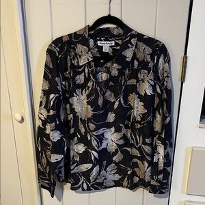 Tommy Bahama Black and Cream Leaf Blouse